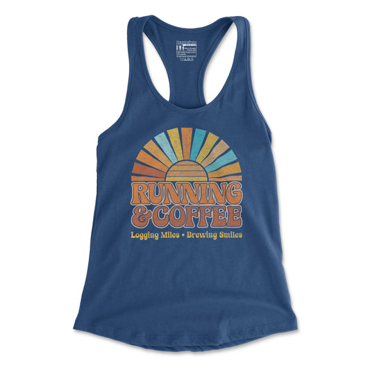 Running & Coffee Logging Miles Brewing Smiles - Women's Racerback Tank